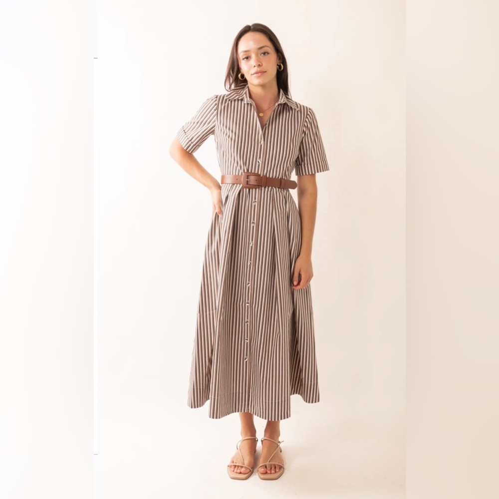 Exquise Striped Collared Midi Dress